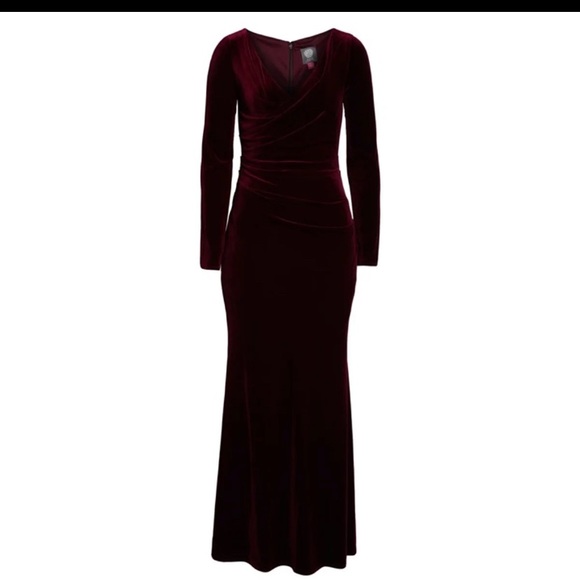 vince camuto velvet panel gown